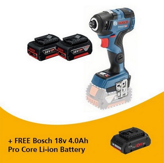 BOSCH GDR18V200C 18V BRUSHLESS IMPACT DRIVER WITH 2X 50AH LIION BATTERIES