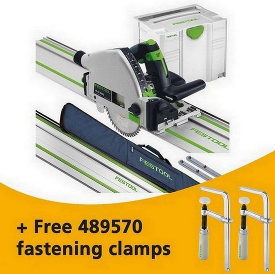 FESTOOL 561584 TS55REQ KIT 160MM PLUNGE SAW 110V WITH 2X 14M RAILS 2X CONNECTORS RAIL CASE AND TLOC CASE