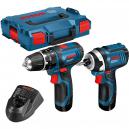 Bosch GSB 1082LI 108v Cordless Combi Drill and GDR 108LI Impact Driver with 2 Lithium Ion Batteries 2ah and L Boxx 15 Cashback from Bosch