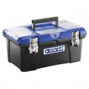 Britool Plastic Lockable Tool Box with Removable Storage Compartments Black Blue 410mm 16