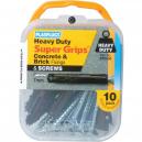 Plasplugs Heavy Duty Super Grips Concrete and Brick Fixings Brown with Screws Pack of 10