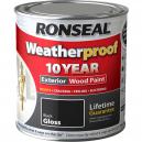 Ronseal Weatherproof 10 Year Exterior Wood Paint Black Gloss 750ml