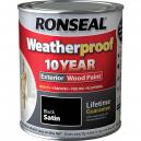 Ronseal Weatherproof 10 Year Exterior Wood Paint Black Satin 750ml