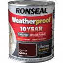 Ronseal Weatherproof 10 Year Exterior Wood Paint Chestnut Gloss 750mll