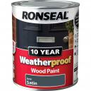 Ronseal Weatherproof 10 Year Exterior Wood Paint Grey Satin 750ml