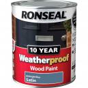 Ronseal Weatherproof 10 Year Exterior Wood Paint Midnight Blue Satin 750ml