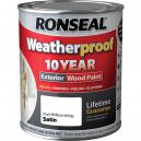 Ronseal Weatherproof 10 Year Exterior Wood Paint Brilliant White Satin 750ml