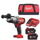 MILWAUKEE M18FPD502B 18V BRUSHLESS COMBI HAMMER DRILL WITH 2X 50AH LIION BATTERY CHARGER and CANVAS BAG