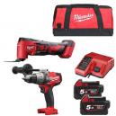 MILWAUKEE M18FPDM18BMT502B 18V BRUSHLESS COMBI HAMMER DRILL and MULTI TOOL WITH 2X 50AH LIION BATTERY CHARGER and CANVAS BAG