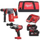 MILWAUKEE M18FPDM18CHX502B 18V BRUSHLESS COMBI HAMMER DRILL and SDS HAMMER DRILL WITH 2X 50Ah LIION BATTERY CHARGER and CANVAS BAG