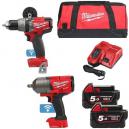 MILWAUKEE M18ONEPP2L502B 18V COMBI DRILL and IMPACT WRENCH WITH 2X 50AH LIION BATTERIES CHARGER and CANVAS BAG