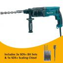 MAKITA HR24701 SDS 3 FUNCTION HAMMER DRILL 240V WITH ACCESSORIES
