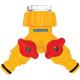 Hozelock Plastic Dual Outdoor Tap Connector for 12 and 34 Taps